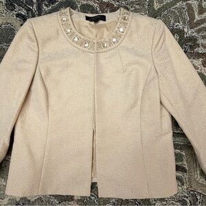Tahari ASL Light Gold Cream Beige Jacket Blazer with Jeweled Detailing 14